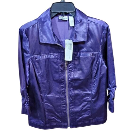 Chico's casual Sheen wild grape chelsa zippered jacket size med new!!! - Picture 1 of 6